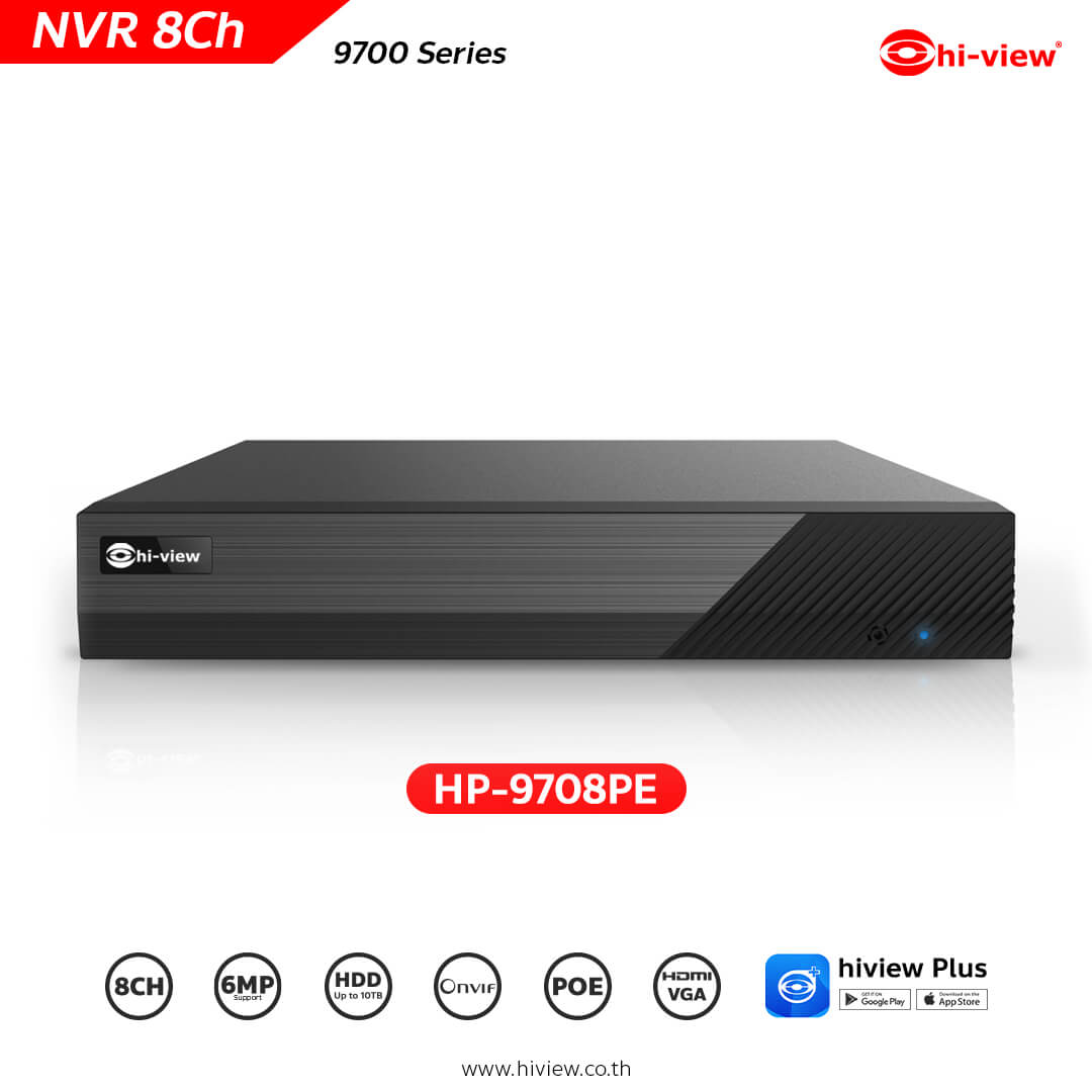 เครื่องบันทึก hi-view HP-9708PE แบบ poe NVR รองรับ 6 ล้านพิกเซล