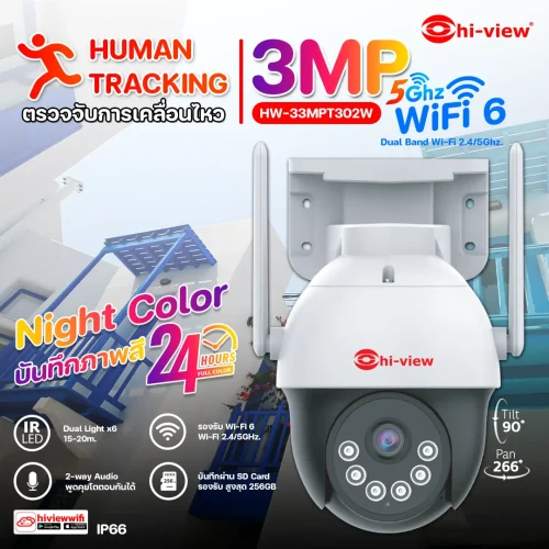 HW-33MPT302W กล้องวงจรปิดไร้สาย หมุนตามบุคคล ภาพสี 24 ชั่วโมง